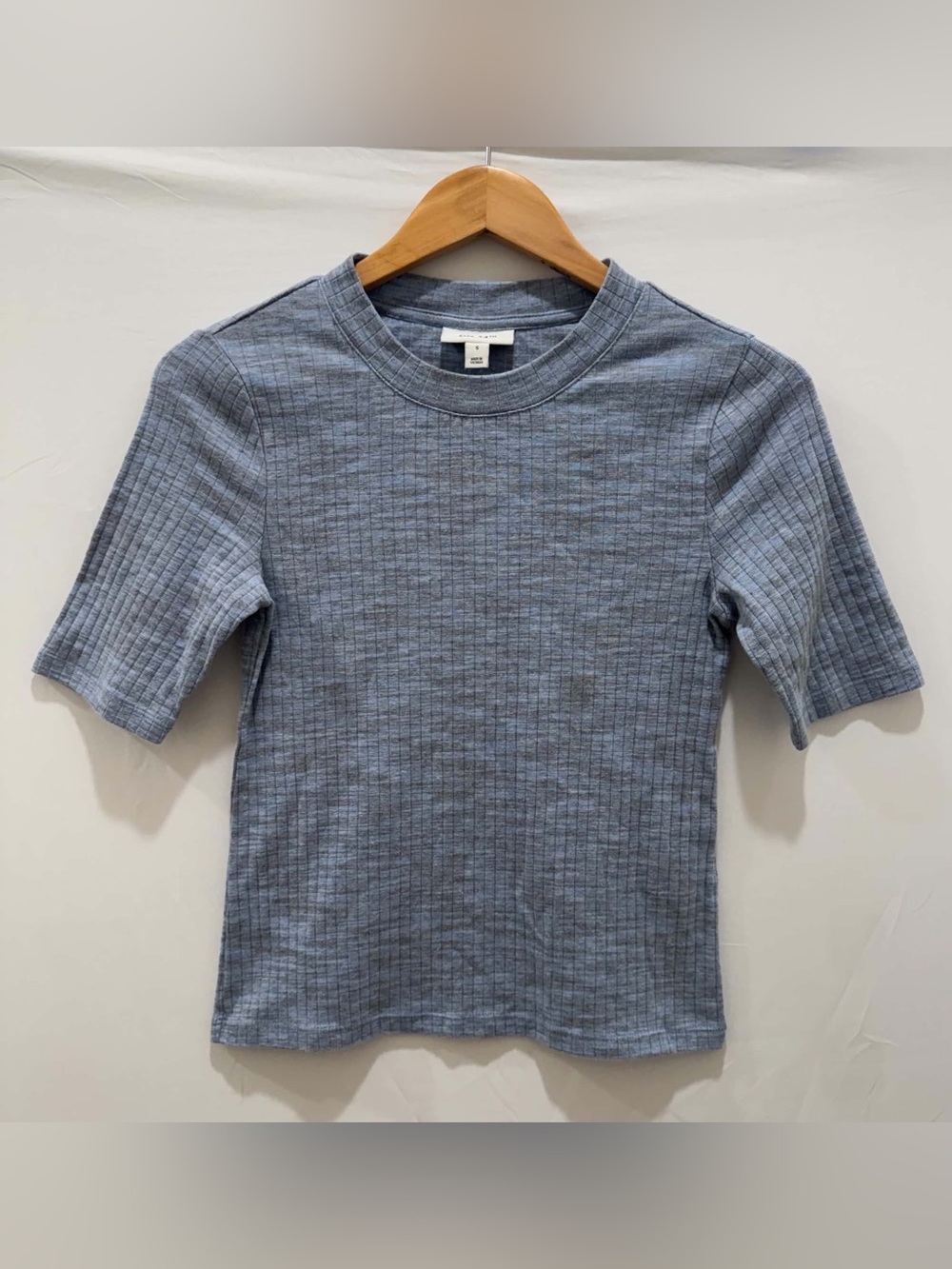 ON 34th Ribbed Short-Sleeve Crewneck Top in Light Blue Women S